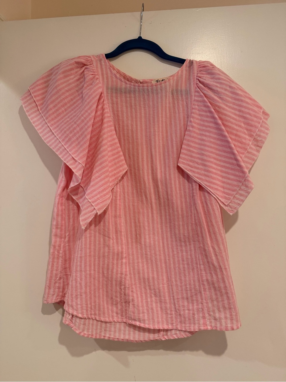 Listicle Pink striped flutter blouse cotton M